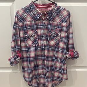 Super Cute Lee Cooper Pink and Blue Plaid Western Button Down Shirt